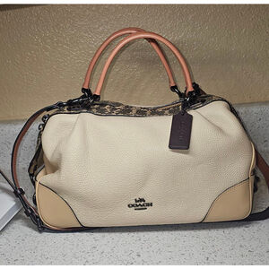 Coach Leather Satchel Snakeskin Trim Crossbody Bag Style 69622